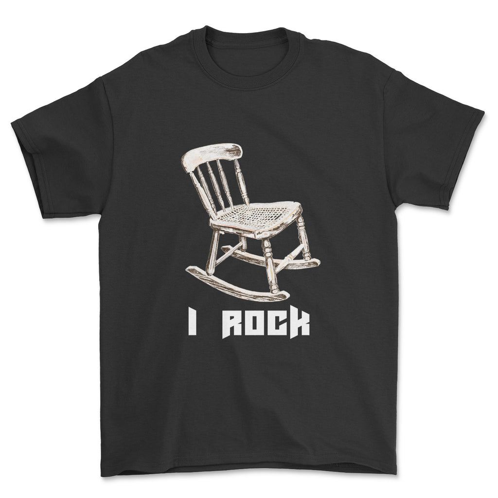 I ROCK, T-shirt. Funny, Rocking chair with typographic, Mac from Always Sunny, Comedy Rock gift t-shirt.