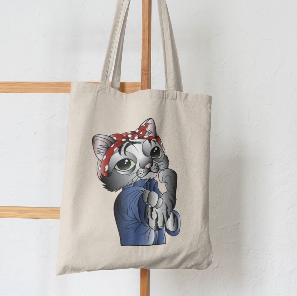 We can do it Cat tote bag. Cat lovers gift organic cotton shopper bag